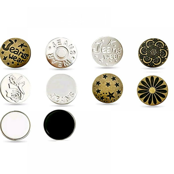 COUPRUM Instant Jeans Buttons Replacement No Sew Movable Metal Buttons to Make Jeans Pants Smaller Reusable Sewing Button Pins Tool Free Button Pins Adjustable for Jeans Pants Men Women 